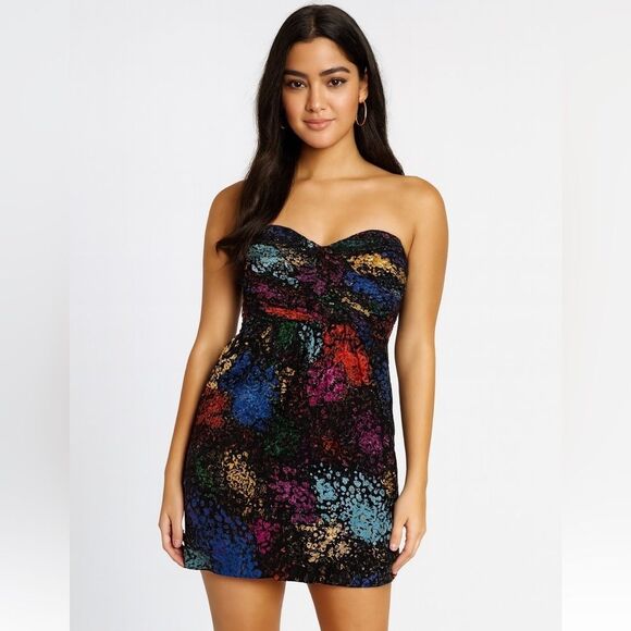 Shoshanna Strapless Mini Dress Womens 2 Multicolor Silk Fully Lined Gathered - Picture 1 of 11